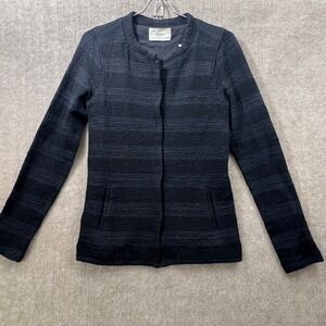 HUMANOID Textured Knit Collarless Blazer Jacket Navy Blue Size XS